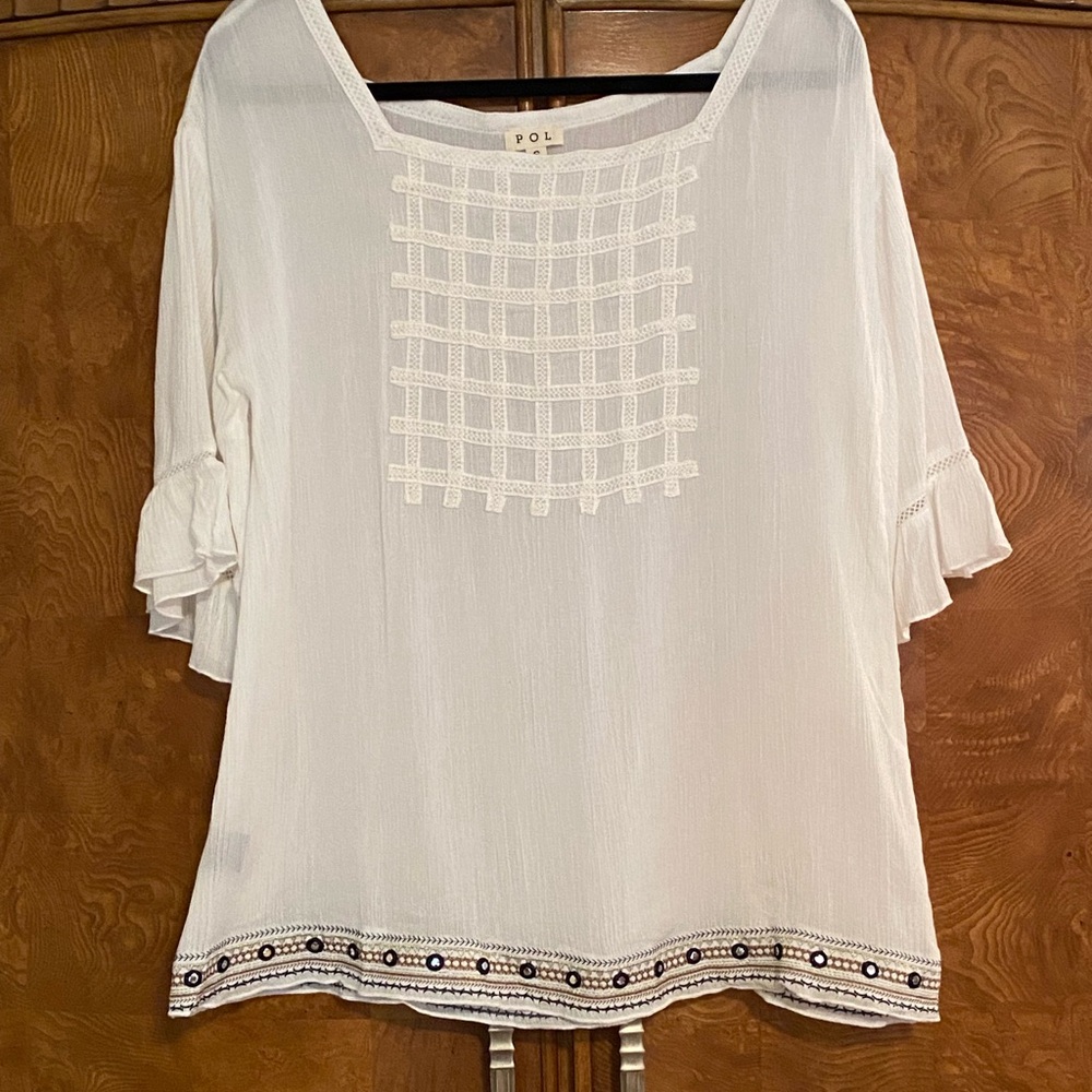 POL Women's White Blouse with Embroidered Details